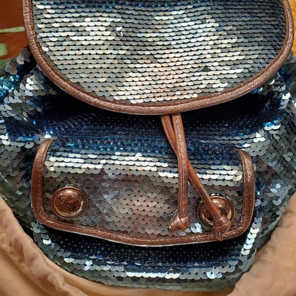 Limited Edition Coach Poppy Blue Sequin Backpack Bag 16916 - Picture 3 of 16